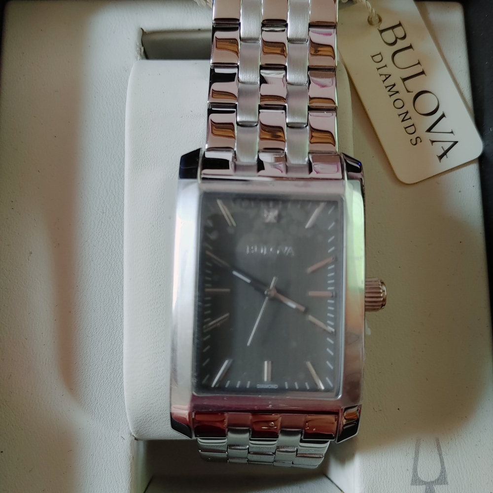 Bulova Silver Watch with Black Dial